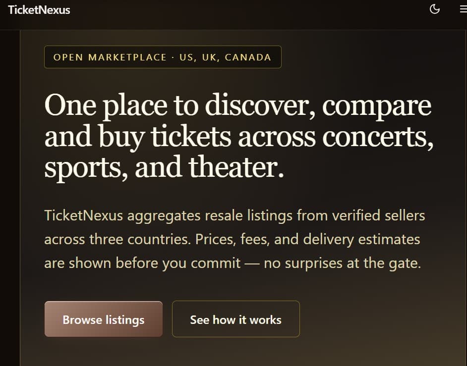 TicketNexus hero — discover, compare and buy tickets across concerts, sports, and theater